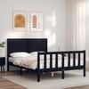 VidaXL Bed Frames with Headboard Black Double Solid Wood 3193185