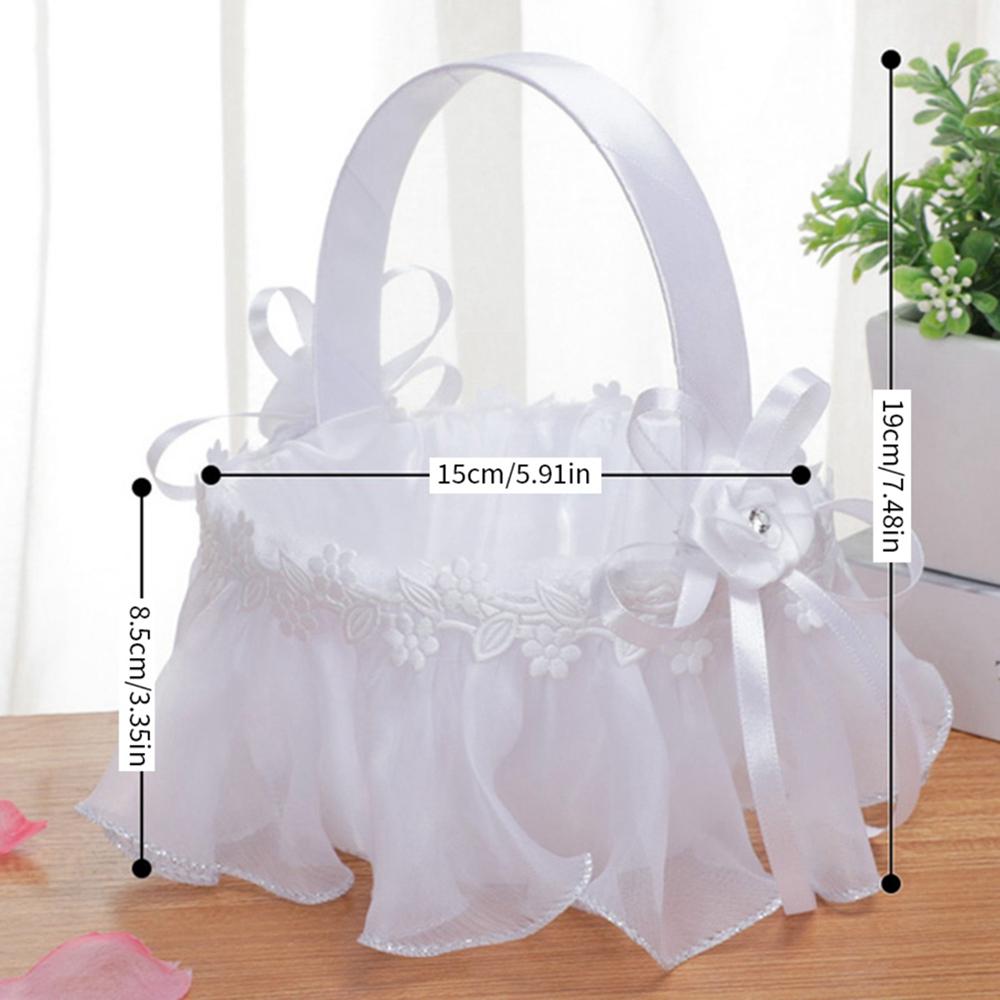 White Flower Girls Basket Simple Wedding Flower Basket Bride Bridesmaid Hand Held Basket Wedding Ceremony Party Decorations Yes