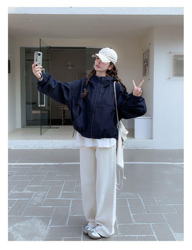 Trendy Petite Beige Women's Windbreaker - 2025 Spring Korean Style Jacket