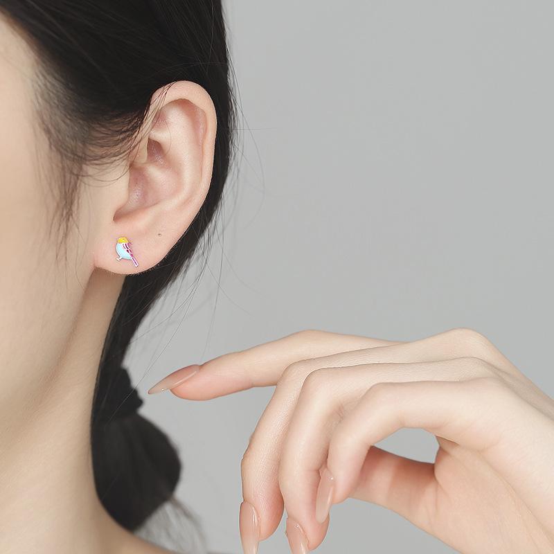 999 Pure Silver Enamel Bird-shaped Earrings - for Ladies. High-end Luxurious Ear Studs. a Perfect Gift.