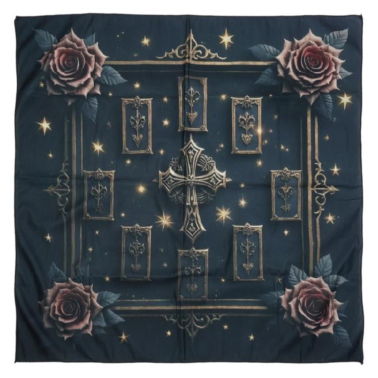 Crosses Rose Pattern Tarots Card Tablecloth Altars Cloth Altars Cloth Divinations Card Table Cloth Tapestry Easy Use