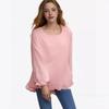 Women's Cotton and Linen T-shirt Loose Ruffled Sleeves Round Neck Long-sleeved Shirt
