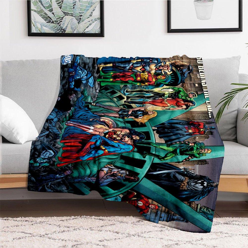 Justice League So Begins The End DC Comics Book Cover Art Print Poster Blanket Flannel Throw Blanket for Sofa, Bed, Travel, Camping, Office
