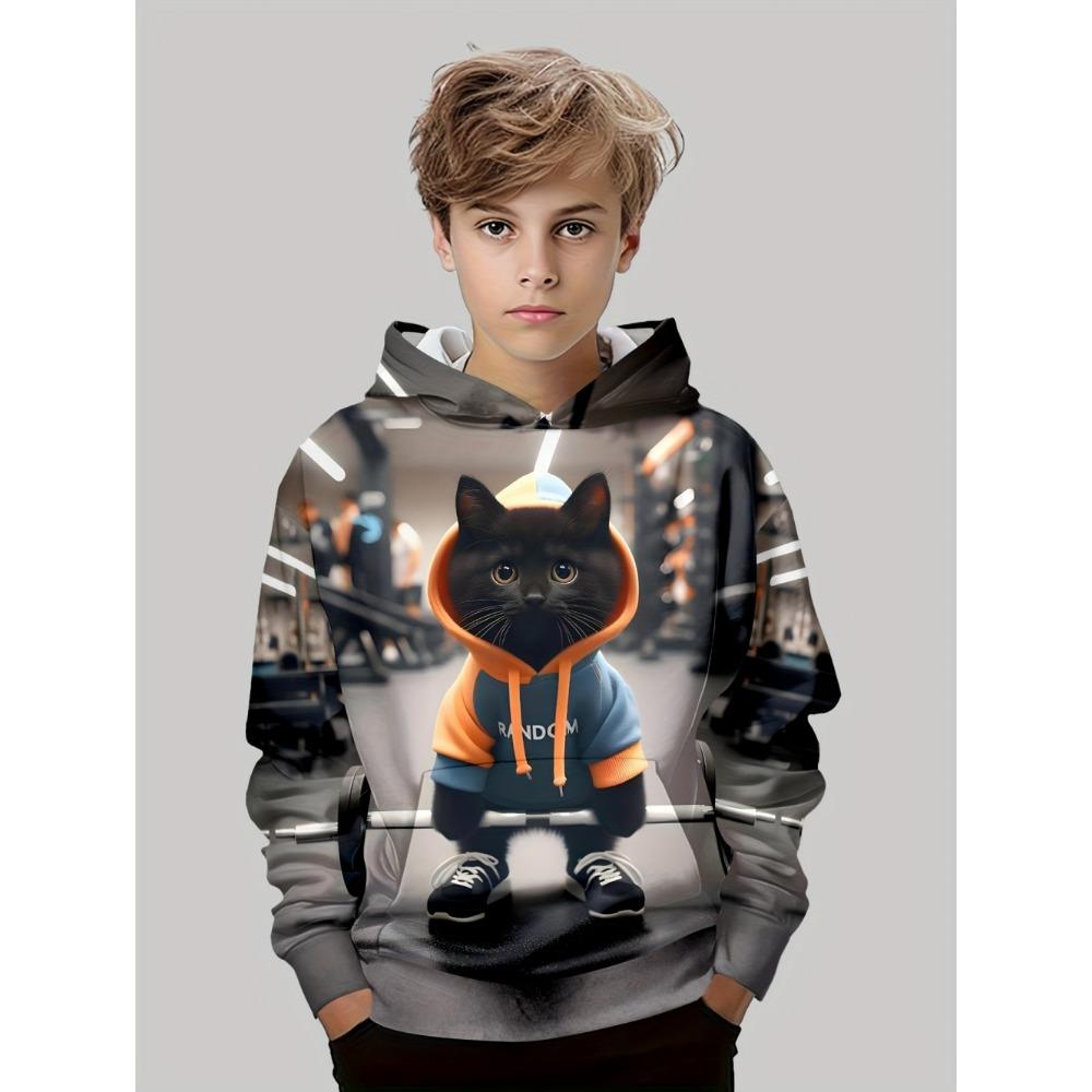 Boys Clothing Kawaii Cat Pattern Autumn Hoodies Casual Fashion 3-14Y Sweatshirt for Boy Outdoor Comfortable Children's Clothing