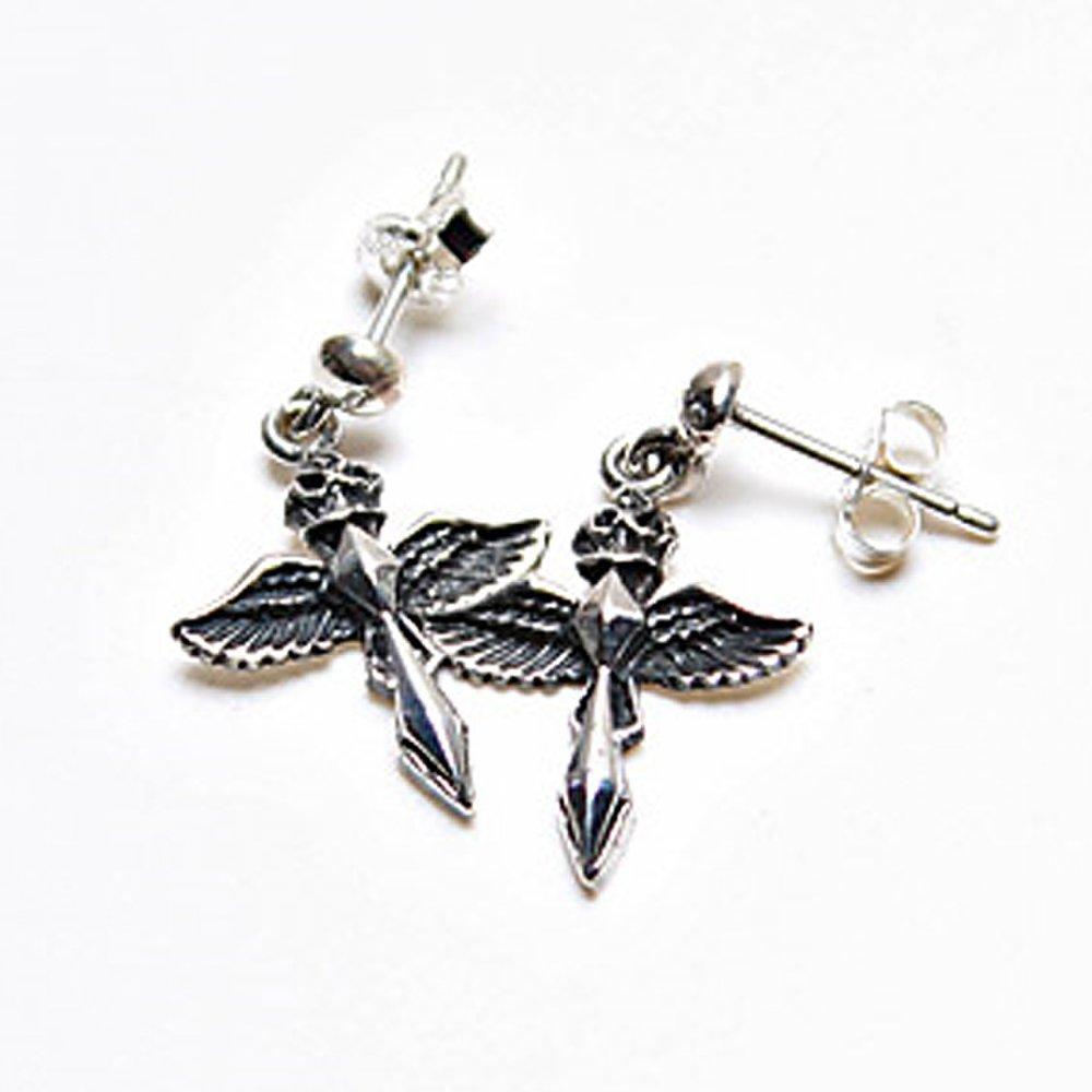 S925 Silver Angel Wing Cross Piercing Silver Earrings P0196