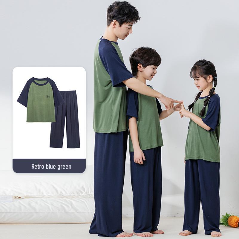 Modal Barnpyjamas: AC-dräkt för pojkar och flickor, kortärmad, set med långbyxor för tonåringar, sommarhemkläder