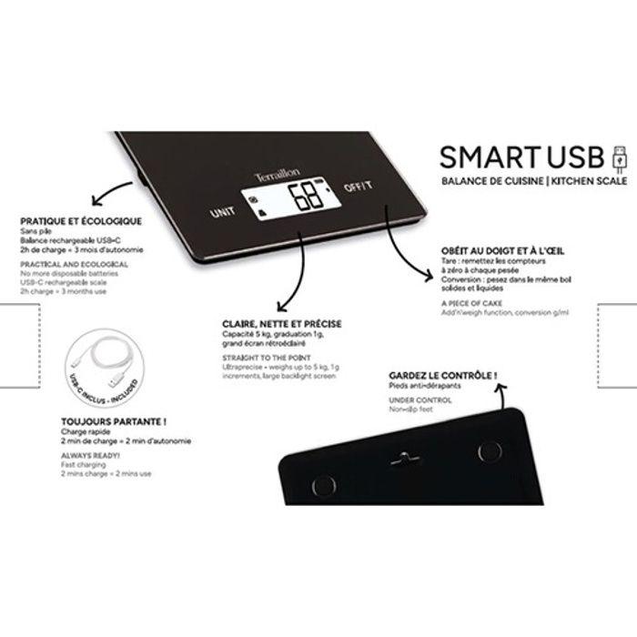 Balance de cuisine - terraillon - smart usb - noir - petit electroménager - kvm