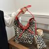 Korean Double Sided Leopard Print Bucket Shoulder Bag , Stylish Leopard Print Handbag for Women, Fashion Bow Large Capacity Crossbody Bag