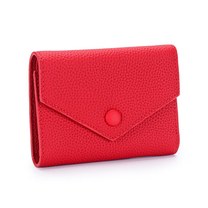 Damkompakt plånbok i söt japansk stil av mjukt kohudläder, enkel vikbar kuvertmyntbörs