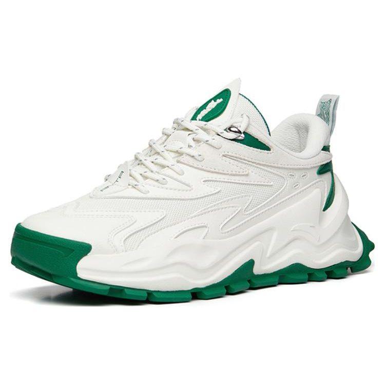 Anta Platform Cushioning Slip Resistant Abrasion Resistant Low top Chunky Sneakers Men's White Green 112148880R-5