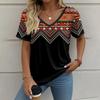 Summer Women's Short Sleeve T-Shirt Ethnic Harajuku Print Outdoor Casual V-Neck Pullover Top Loose Oversized Clothing