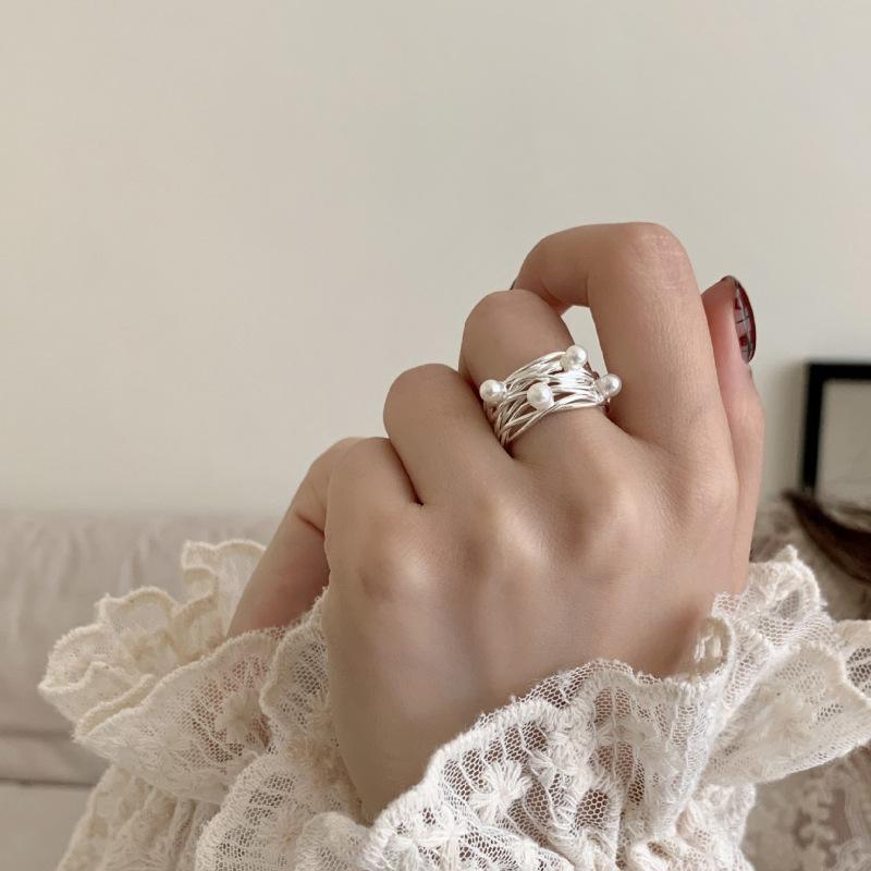 PANJBJ 925 Sterling Silver Unique Lines Ring for Women Jewelry Finger Adjustable Open Vintage For Party Birthday Gift Dropship