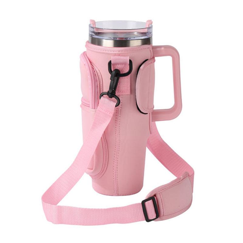 Water Bottle Bag Anti Slip Portable Double Layers Water Bottle Holder with Handle Fit for Stanley 40 Oz Insulated Tumblers Pink