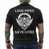 Loud Pipes Save Lives Motorcycle Skull Wing Design - On Back T-Shirt