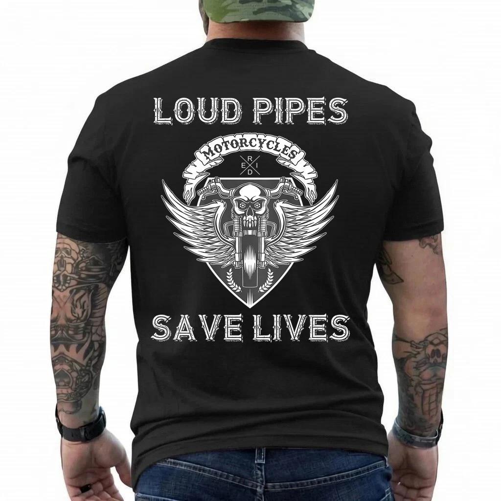 Loud Pipes Save Lives Motorcycle Skull Wing Design - on back T-Shirt 4XL