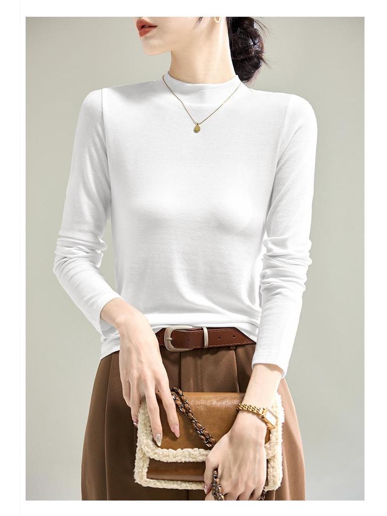 Damen Schwarzes Tencel Merino Wolle Slim Fit Langarm Baselayer Oberteil - Semi-High Neck, Herbst/Winter 2025 Kollektion.