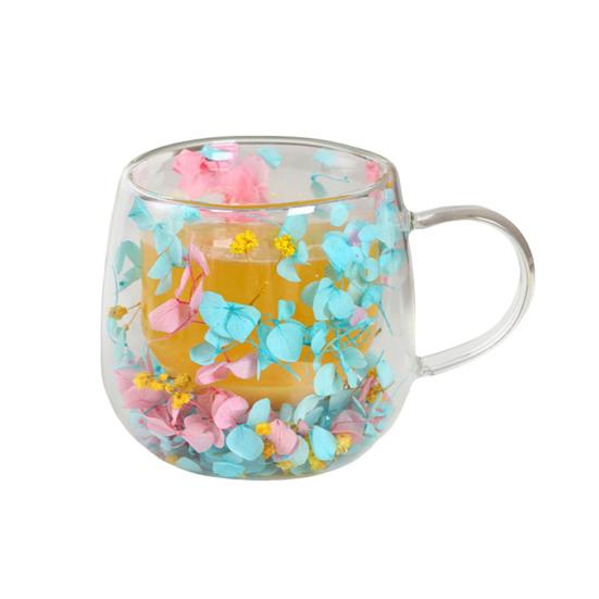 Double-Wall Glass Mug with Dried Flower Design 250ml Heat-Resistant Borosilicate Glass Cup for Milk Coffee Breakfast Insulated Glassware for Home