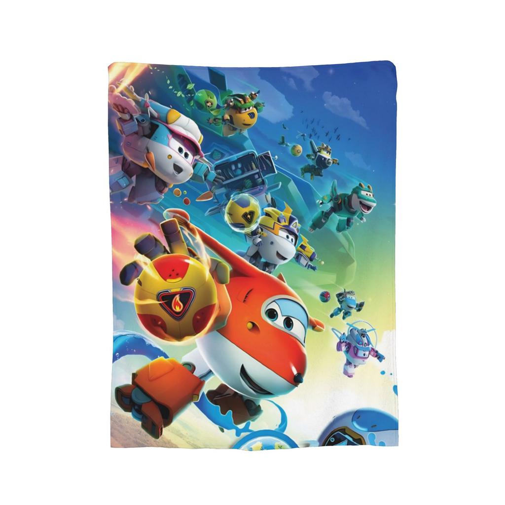 Super Wings Cartoon Flannel Blanket Car Robot Funny Throw Blanket for Sofa Bedding Lounge 150*125cm Rug Piece,