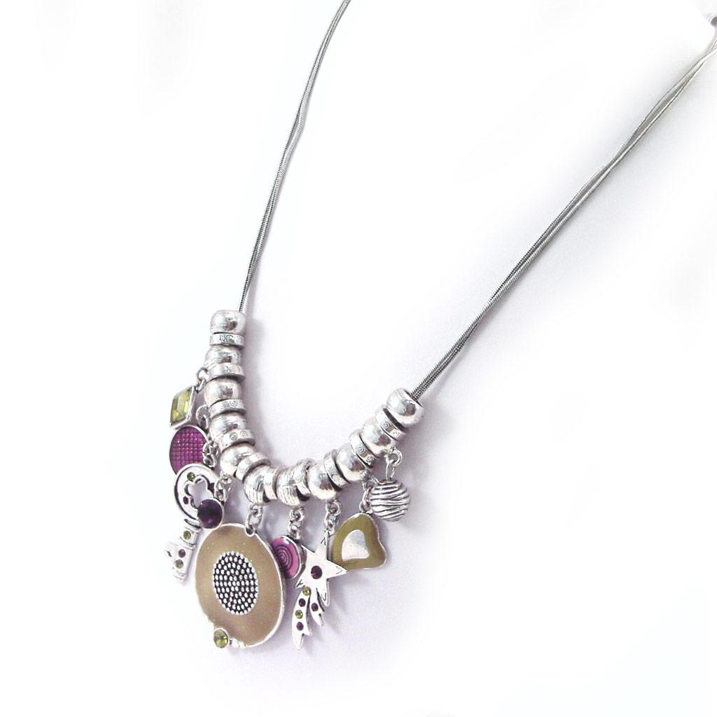 NOA [G5958] - Designer Necklace 'Emilie' Green Purple