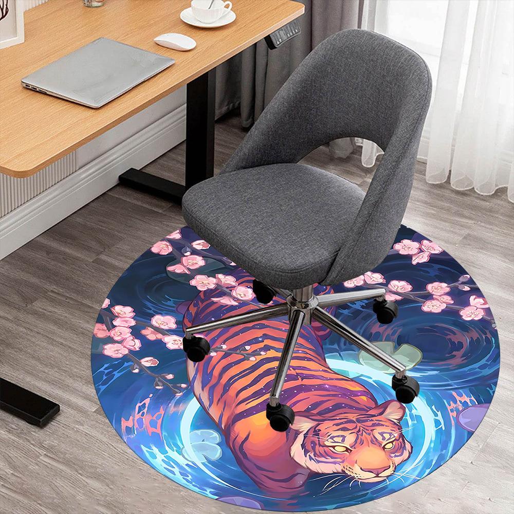 

1pc Tiger Blossom Round Chair mat office Area Rug - Non-Slip, Floor Mat for Office, Bedroom, and Indoor Decor p127013 80cm by 80cm