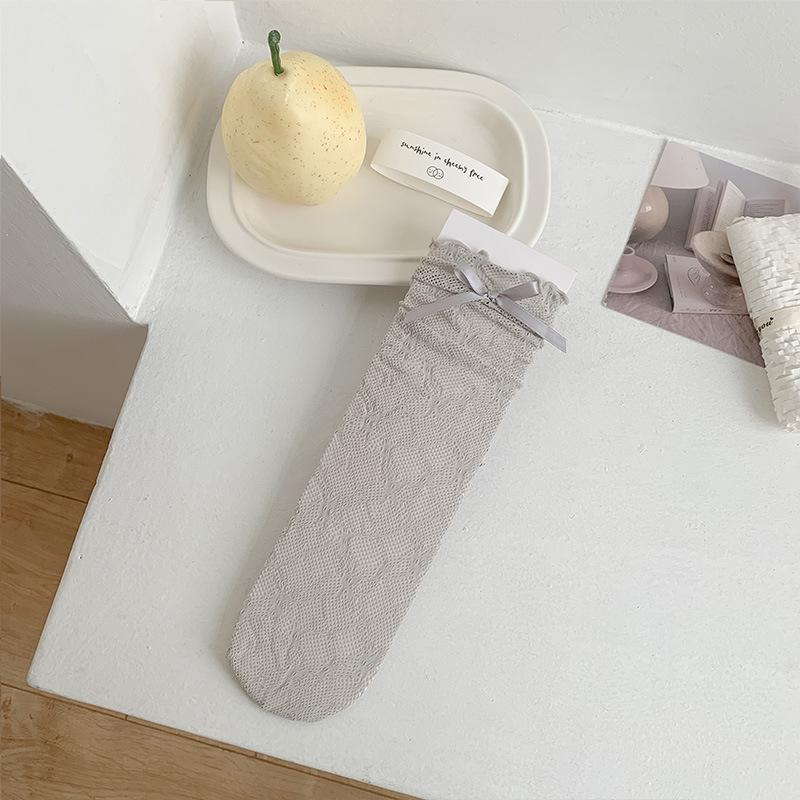 Women's Summer Thin Sweet Bowknot Wooden Ear Edge Mesh Breathable Lace Ballet Wind Drum Pile Socks