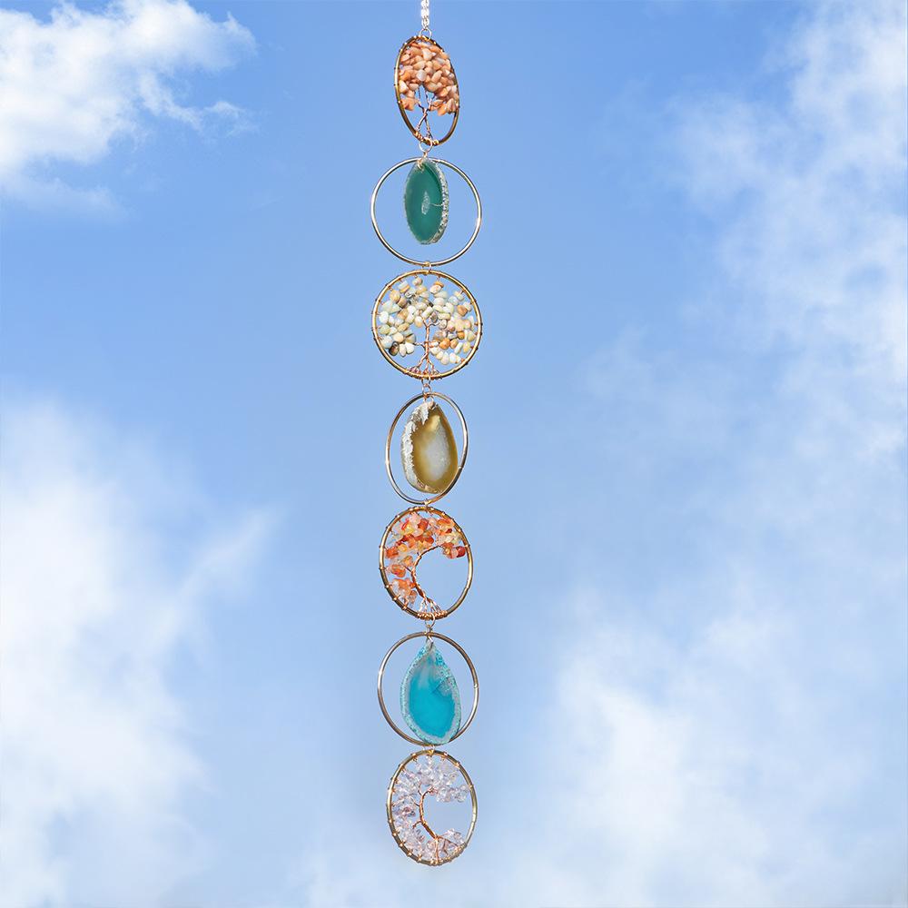 Natural Crystal Wind Chimes Life Tree Engraved Christmas Wind Bell Pendant Home Desktop Decoration Crafts Ornaments (as the picture,S)