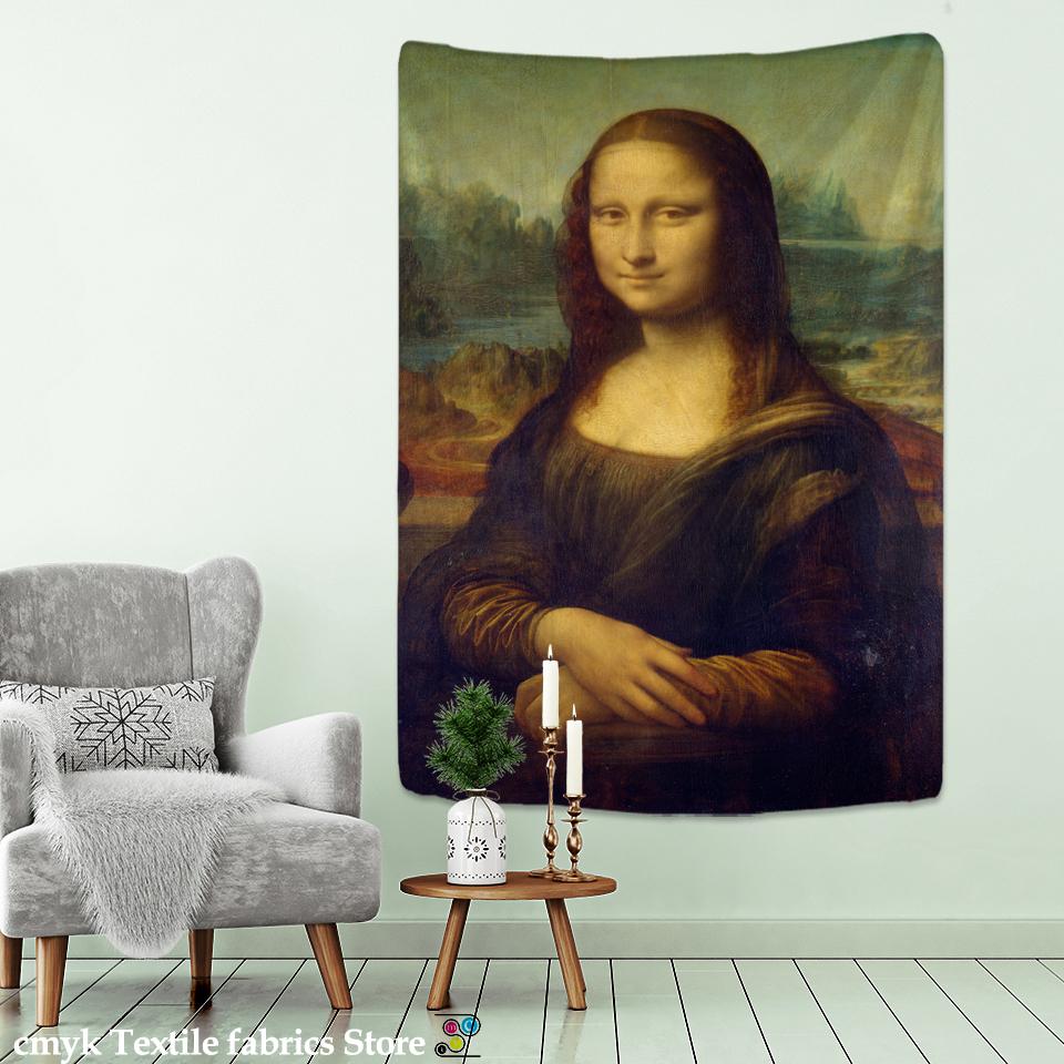 Mona Lisa's smile tapestry wall hanging Bohemian style beautiful table mat living room printing art decoration