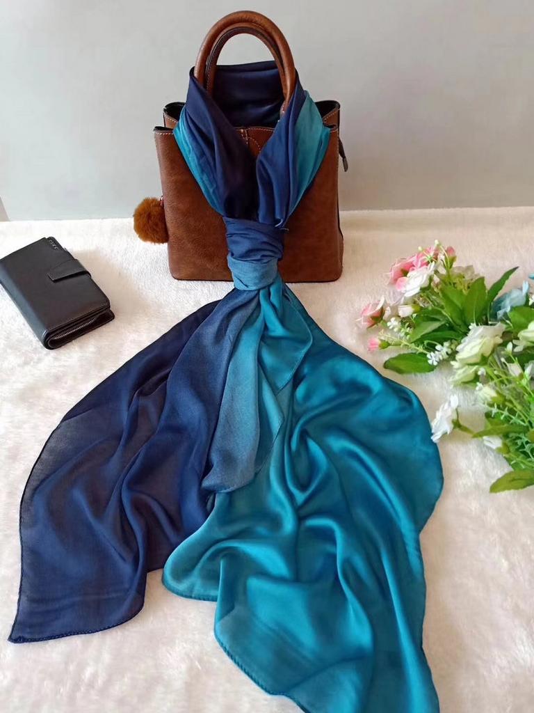 [BYSIFA] Long Satin Silk Scarf Winter Ladies Gradient Green Scarf Shawl Top Grade Brand Scarves Simple Plain Head Scarf 180*90cm