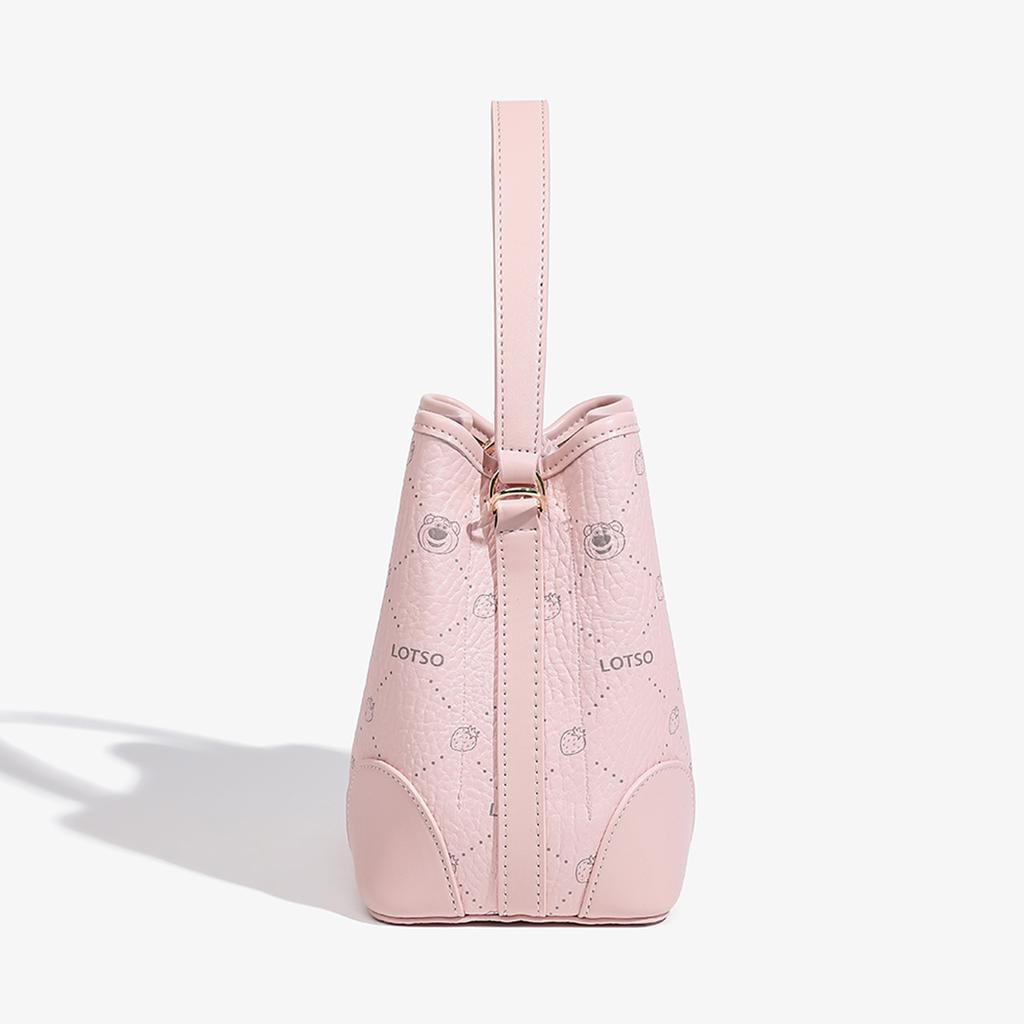 New Disney Strawberry Bear Series PVC Bucket Bag Handbag Women's Strawberry Pink/Cream White BMK-72626