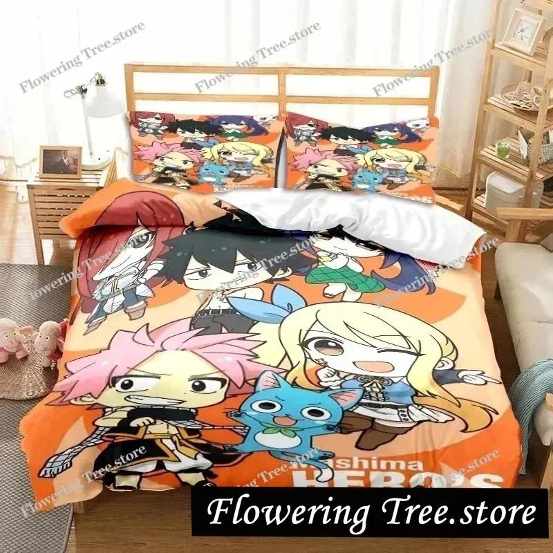3D Anime Fairy Tail Bedding Set Bed Three-piece Set Duvet Cover Single Double Bed Queen Size Duvet Cover Set Adult Boys Bedroo