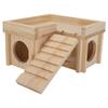 Hamster House Multi Rooms Wooden Hideout Tunnel Toy Small Pet Hut with Ladder for Golden Bear