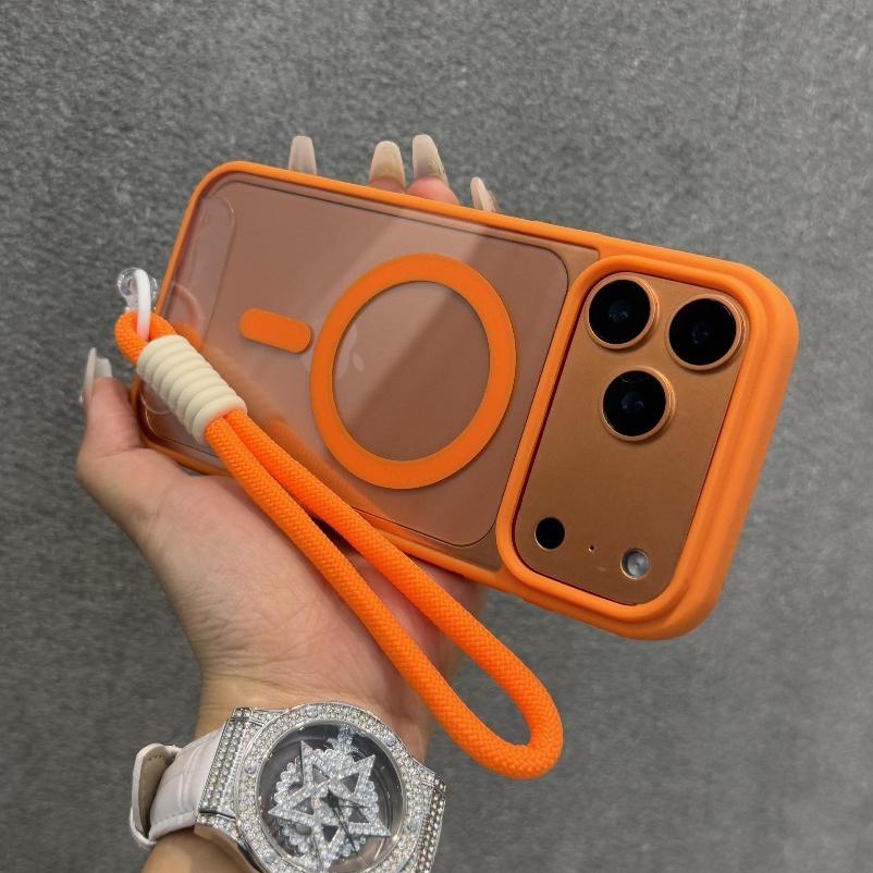 Luxusní magnetický kryt pro Magsafe pro iPhone 17 16 15 14 12 13 Pro Max 16 Plus 17Pro Air s řemínkem na ruku/zápěstí Průhledný zadní kryt