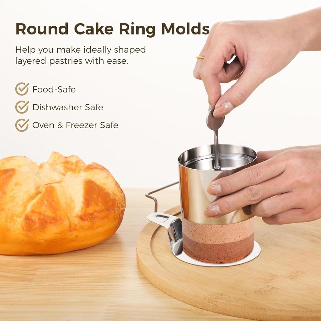 6 Pcs Cake Ring Molds Seamless Mousse Rings with Pusher & Lifter Stainless Steel Pastry Baking Molds eel Pastry Baking Molds