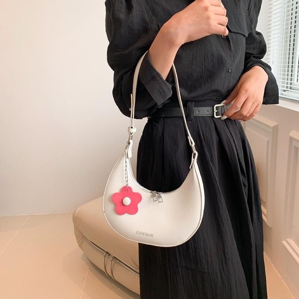 Large Capacity Half-moon Bag Dumpling Shape Women Underarm Bag Flower Shoulder Bag  Streetwear