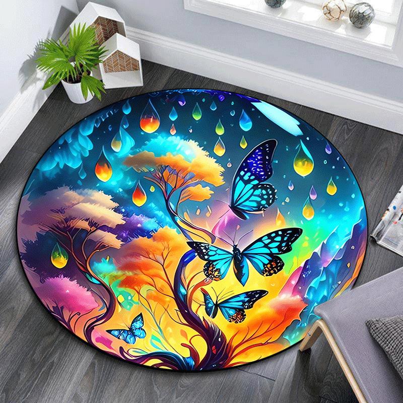 

1pc Soft, Absorbent & Non Slip Beautiful butterfly and sacred tree Round Rug Soft Circle Rug for Living Room & Bedroom Decor, Chair Mats, an 80cm by 80cm