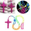 Fashion Rosary Beads Cross Pendant Necklace Women Link Chain Plastic Material Necklace Girl Religious Jewelry Party Gift