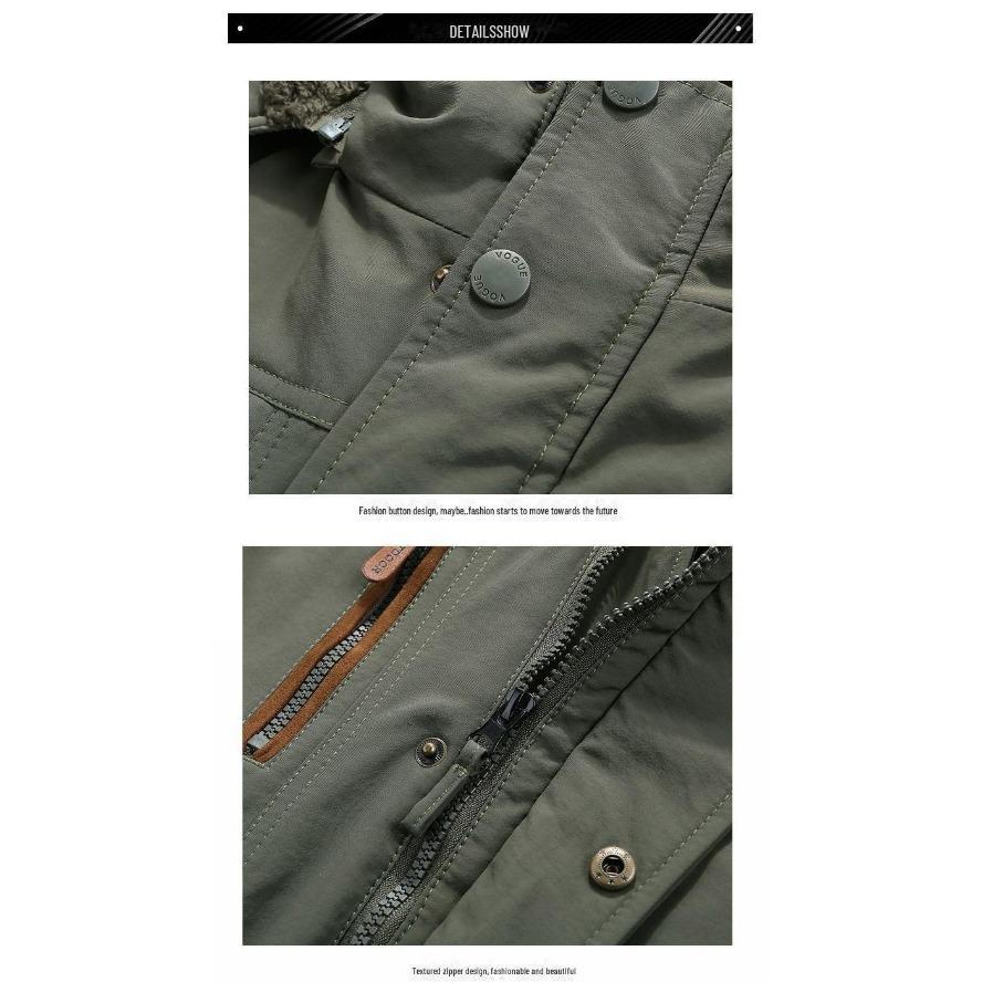 Pánská zimní bunda střední délky extra silná - Vatovaná bavlnou, Sametová podšívka, Teplá, Odolná proti chladu, Větruodolná a Vodotěsná.