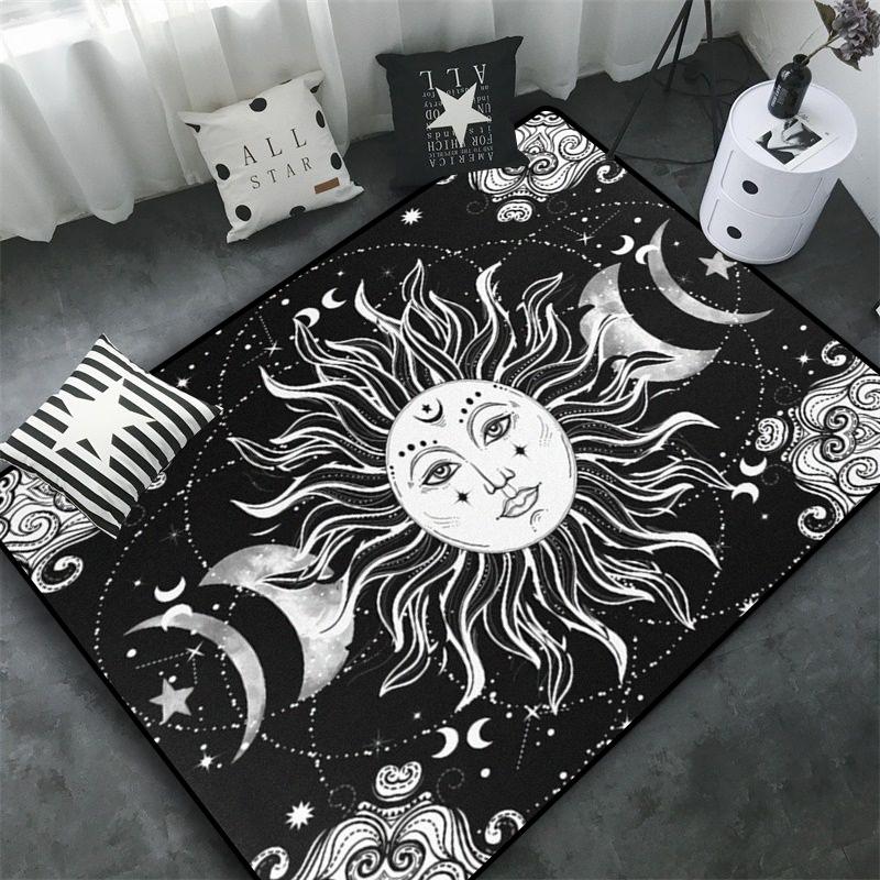 Triple Moon and Pentagram Altar or Tarot Witchy Floor Mat Black Witch Rug Gothic Decor Phases Divination Runic Carpet