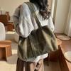 Vintage Suede Tote Bag for Women Large Capacity Casual Shoulder Bag Retro Cross Quilting Soft Hobo Handbag for Daily Commute Work Shopping Travel