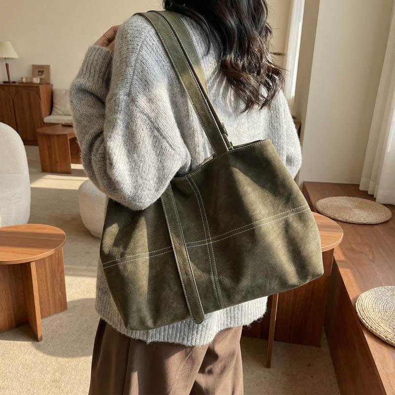 Vintage Suede Tote Bag for Women Large Capacity Casual Shoulder Bag Retro Cross Quilting Soft Hobo Handbag for Daily Commute Work Shopping Travel