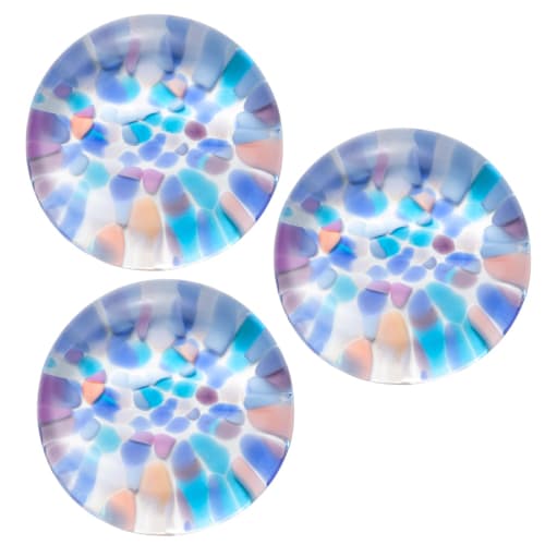 Aderia (ADERIA) Tsugaru Glass Chopstick Rests, "Yunagi No Sora" (Evening Calm Sky) - Set of 3, Made In Japan. These Handcrafted, Transparent, Colorful