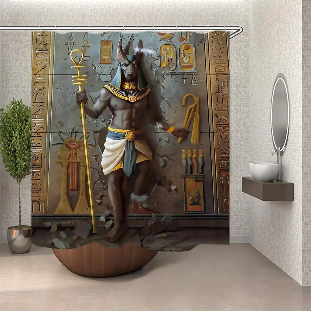 Ägyptischer Anubis Ägyptische Kultur Großer Duschvorhang, Wasserdichtes Polyestergewebe Mit 12 Haken, Heimdekoration