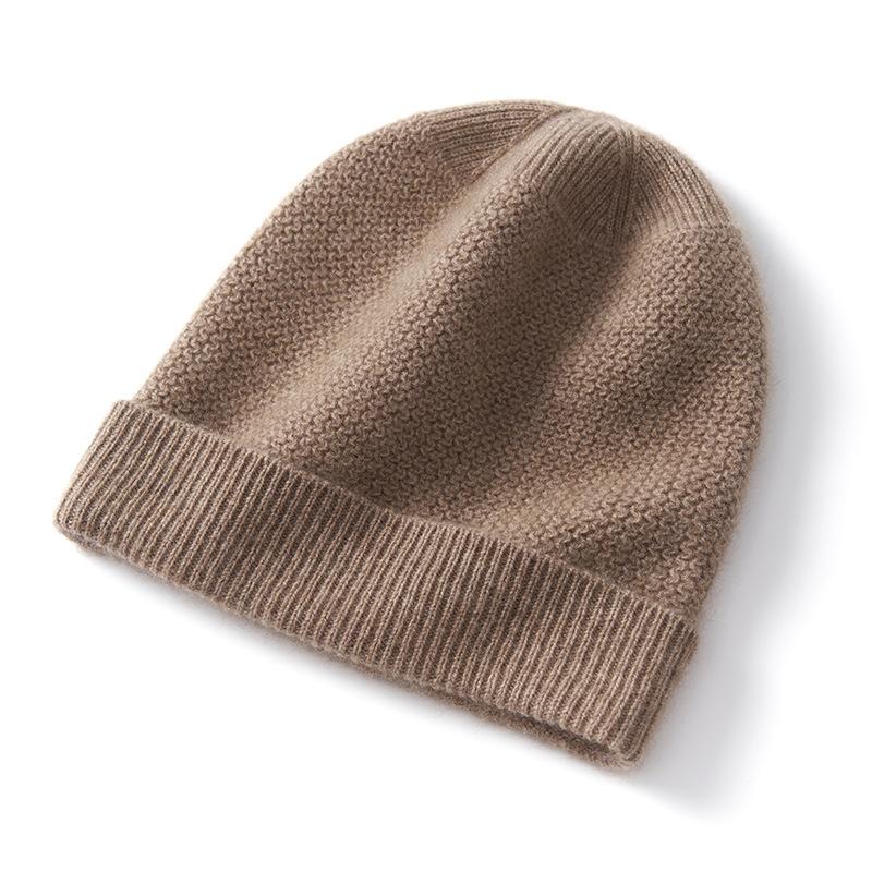 Cashmere Autumn and Winter Unisex High End Solid Color Knitted Outdoor Warm Heavyweight Thread Casual Cuff Hat