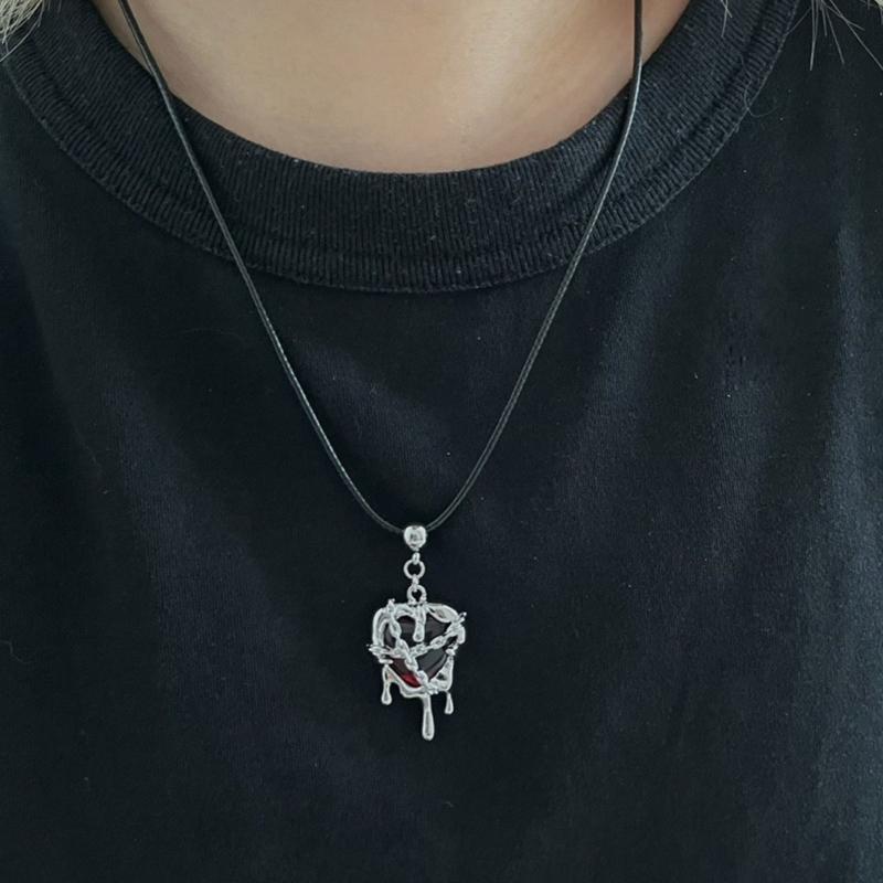 Simple Lava Confined Heart Pendant Necklace Black Rope Choker Neck Chain Y2K Punk Collar Necklace Fashion Jewelry