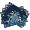 PeaRooster Floral Placemats Set of 4 Navy Blue Feather Decor Table Mats Washable Place Mats Heat Resistant for Holiday Party