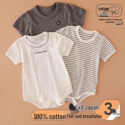 3-Piece Baby Summer Breathable Cotton Bodysuit Set for Newborn Boys with Snap Crotch