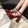 2024 New Hot Selling Solid Color Fashionable Square Heel Rhinestone Buckle Women's Heeled Single Shoes Banquet Party Zapatos