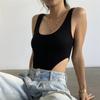 GMXIA Summer Sleeveless Women's Sexy Slim-fit Cotton Pit Strip U-neck Vest High Slit Bodysuit