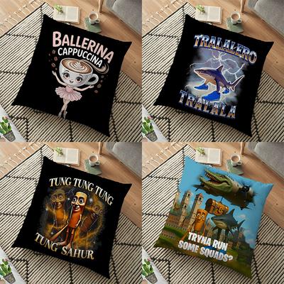 Tung Tung Sahur Pillow Case Italian Brainrot Bombardiro Crocodilo One Sided Car Pillows Cushions Cover Tralalero Tralala Home Decoration Sofa