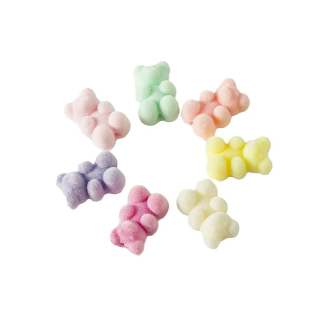 Z10 10pcs Cartoon Candy Cat Paw Flocking Bear Spacer Bead Vertical Hole Acrylic Beads Jewelry Bracelet Necklace Diy Material